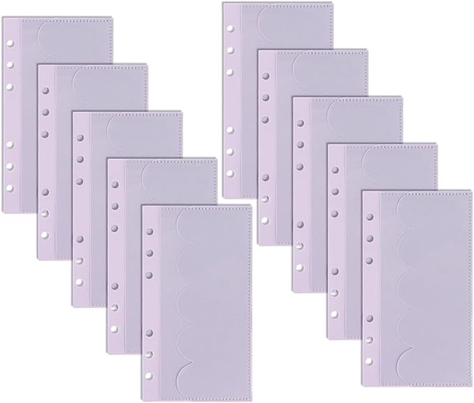 A6 Binder Pockets with No Zipper, Koqye Blue 10 Pcs Plastic Zipless Budget Envelopes, Two Pockets Frosted Cash Envelopes Money Bag for Budgeting, Cash Stuffing (Purple Petals-2set)