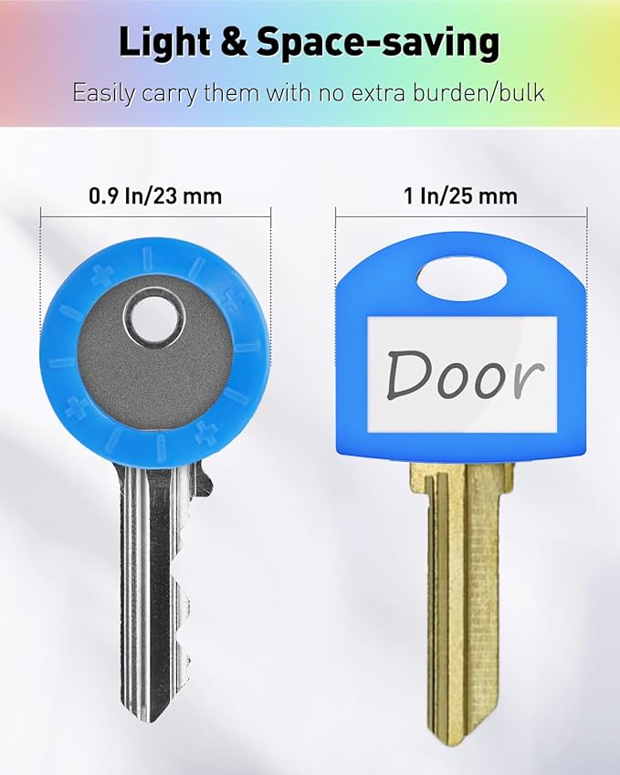 Uniclife 12 Pack Round Key Caps Covers and 12 Pack Key Cap Tags with Blank Paper Labels & Clear Windows Colorful Key Identifiers Protectors for Regular Flat House Keys (Not for Odd-Shaped Keys)