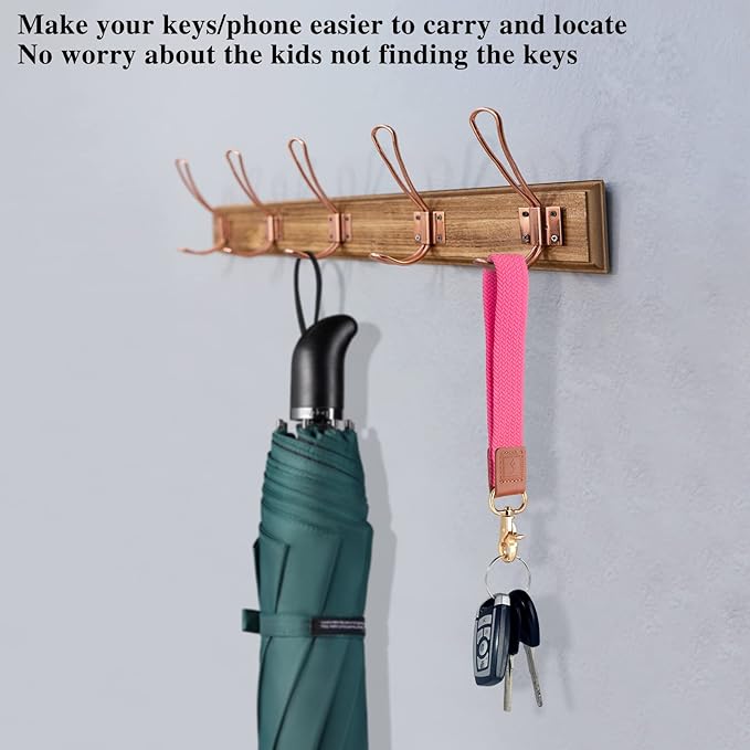 Fishent Stretchy Wristlet Keychain,Braided Cute Wrist Lanyards for Keys, Key Chain Holder for Women Men, Wrist Strap Keychain for Car Keys Phone Camera Wallet ID Badges Card (Pink)