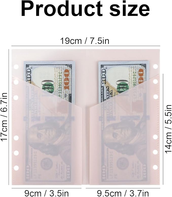 A6 Binder Pockets with No Zipper, Koqye Blue 10 Pcs Plastic Zipless Budget Envelopes, Two Pockets Frosted Cash Envelopes Money Bag for Budgeting, Cash Stuffing (Light Pink - 1 Set)