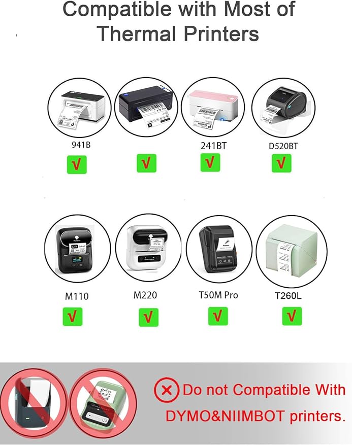 1.96''×3.14'' (50x80mm) Rectangular Thermal Labels for M110/M108/M220/M260/T50M Label Makers, Self-Adhesive Stickers for 4X6 Thermal Printer Labels, Small Business Barcode & Packaging, 100pcs, White