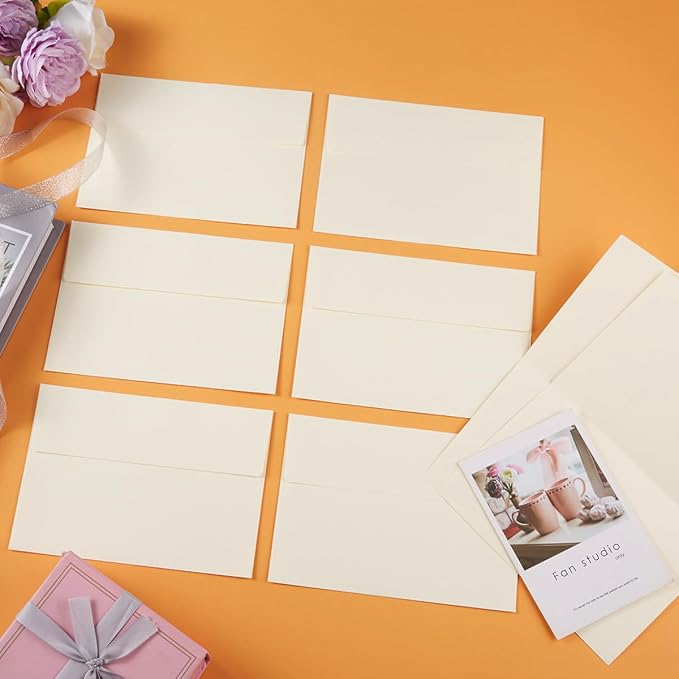 Wishop 50 Pack Self-Adhesive Envelopes with Fold Cards for Wedding Invitations, Greeting Cards, Baby Shower, Letter Mailing (Cream Color, 4x6)