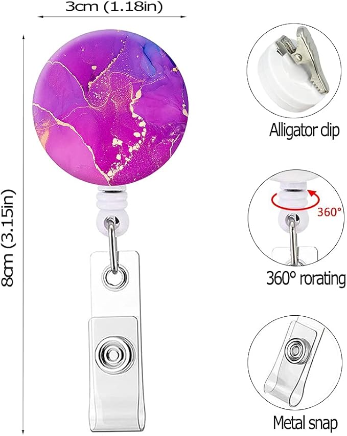 Retractable Badge Reel Clip, Badge Holder with Alligator Clip, Cute Badge Clip on ID Name Card Holders for Nurse Doctor and Office (5Pack Marble)