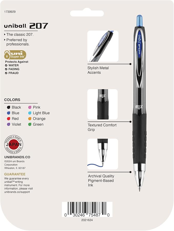 Uniball Signo 207 Gel Ink Pen 8 Pack, 0.7mm Medium Assorted, Office Supplies Sold by Uniball are Ballpoint Pen, Colored Pens, Gel Pens, Fine Point, Smooth Writing Pens