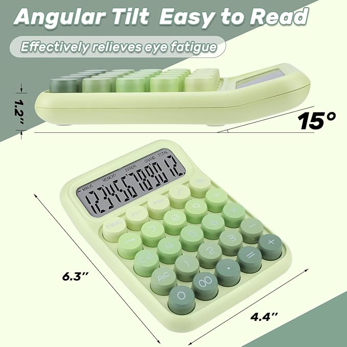 Mechanical Switch Calculator with Big Buttons, 12 Digits, Large LCD Display, Cute Pink Desktop Calculator, Aesthetic School Supplies for Office, School, Home & Business Use, Automatic Sleep (Green)