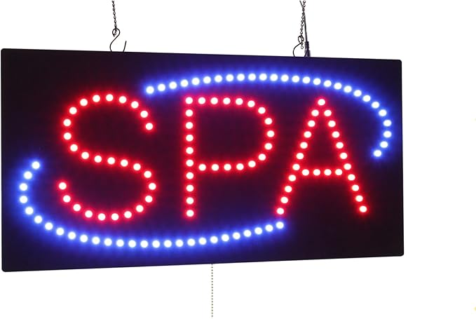 SPA Sign, 24"x12", 60x30cm, TOPKING, Signage, LED, Bright, Open, Signboard, Display, Grand Opening, Gift