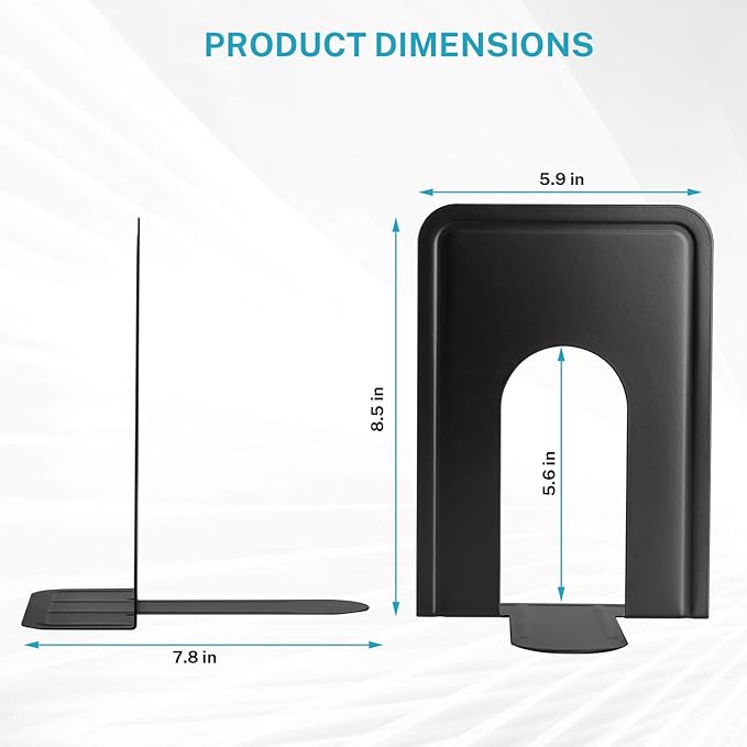 MaxGear 8.5 in Extra Large Heavy Duty Metal Book Ends, Classic Black Premium Bookends for Shelves, Non-Skid Bookend, Book Stopper for Books/Movies/CDs/Games, 8.5 x 5.9 x 7.8 in,3 Pairs