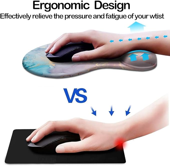 Ergonomic Mouse Pad with Wrist Support and Coaster,Mouse Pads with Non-Slip PU Base for Home Office Working Studying Easy Typing & Pain Relief Cyan Pink Marble