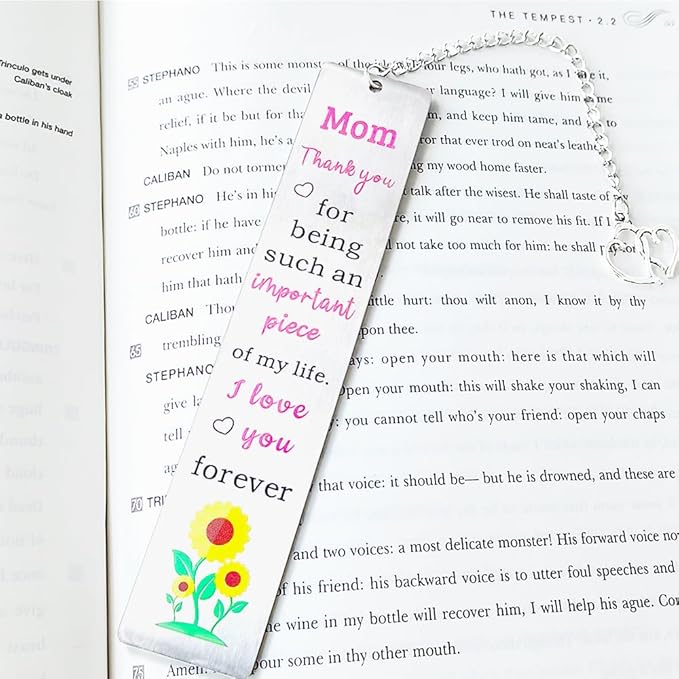 Cute Bookmarks Mother’s Day Gift for Mom Form Daughter Son, Funny Stainless Steel Engraved Bookmark with Love Chain for Women Reading Gifts