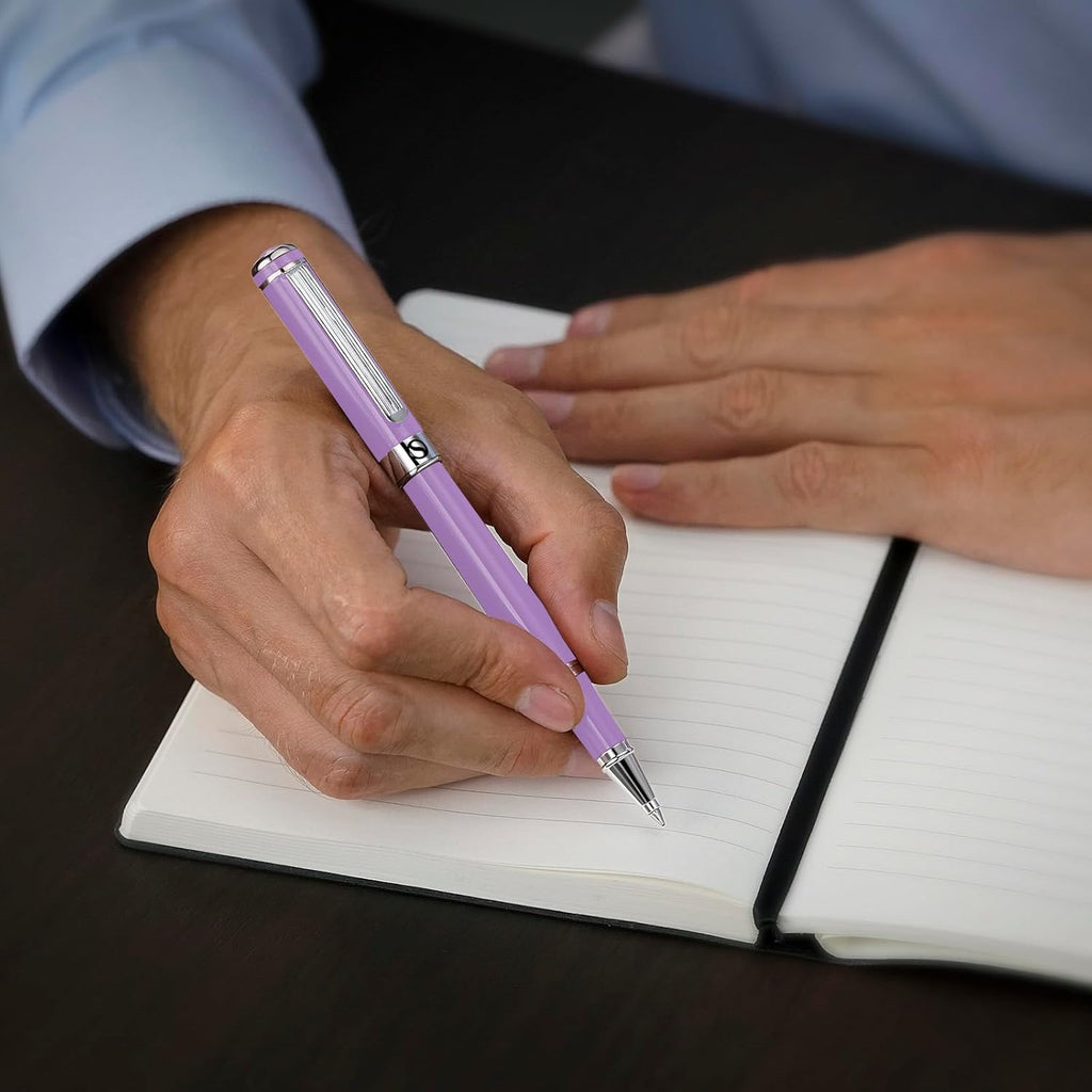 Scriveiner Lavender Rollerball Pen - Stunning Luxury Pen With Chrome Finish, Schmidt Ink Refill, Best Roller Ball Gift Set for Men & Women, Professional, Executive Office, Nice Pens