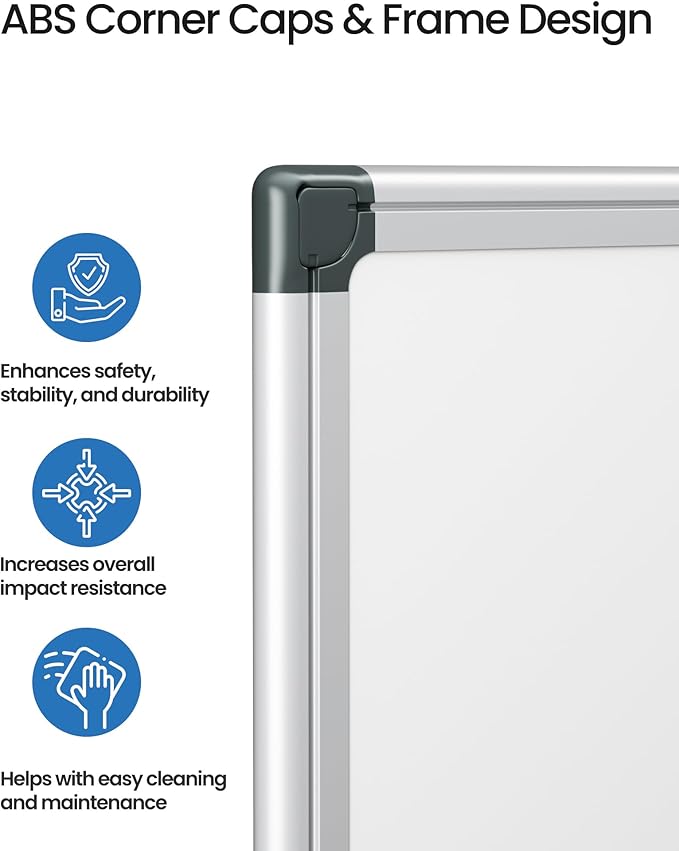 VUSIGN 12PCS Magnetic White Board Hanging 36" x 48" for Office, Class, Home, Sliver Aluminum Frame, 12 Dry-Erase Eraser, 24 Multicolor Marker, 48 Magnetic Pins