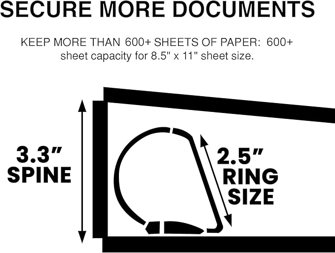 3 Ring Binder, 2.5 Inch D Ring Binders, 8.5" x 11" Presentation Folder View Binder with Pockets, Durable Non-Stick Customizable Clear View Cover for Documents, Files, Projects (Black)