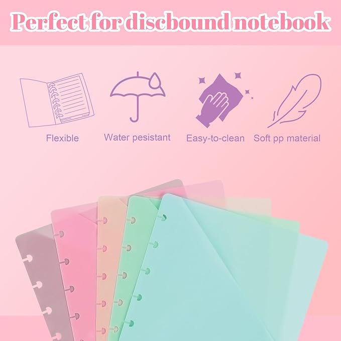 5 Pcs Letter Size Discbound Dividers with Tabs and Pockets - 8.5 x 11 Plastic Dividers for Office