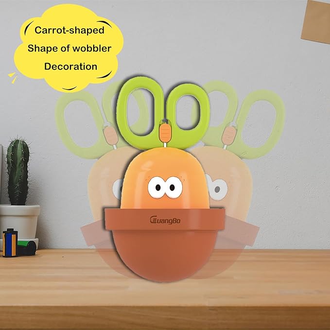 Dravilloy4.73" Carrot-Shaped Safety Scissors with Storage,Office ，Home Scissors for Arts and Crafts,Blunt tip Scissors for Kids. Craft Plastic Scissors for Preschool Supplies and Scrapbooking Supplies