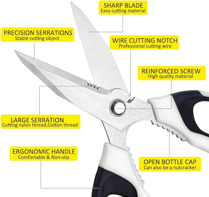 Utility Scissors Heavy Duty, Heavy duty Shears Stainless Steel Blades with Protective Case, Multipurpose Scissors for Cutting Cardboard, Fabric, Carpet, Leather, Wire (White Set)