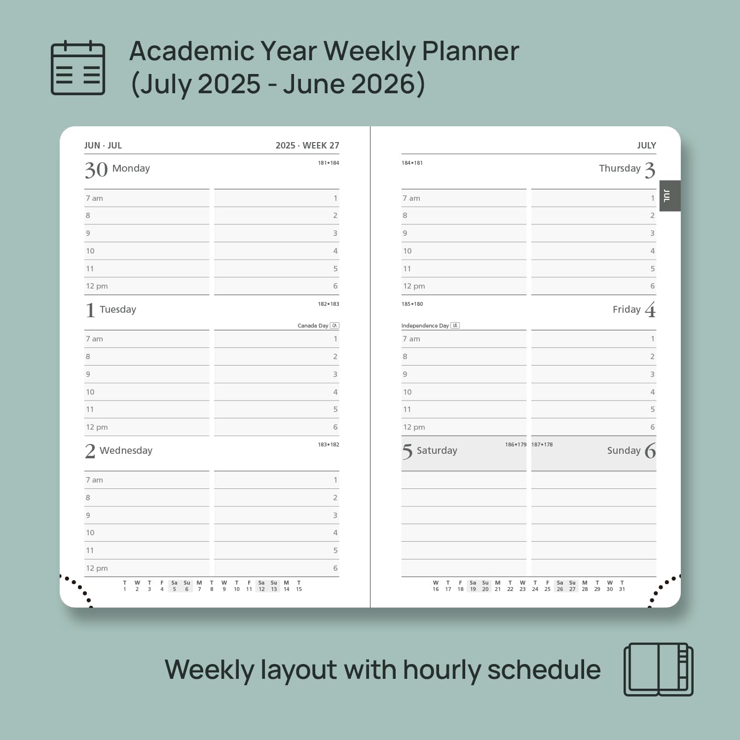 POPRUN Pocket Planner 2025-2026, (Purse Size 4''x 6.25'' Hard Cover) Academic Year Calendar Daily Weekly and Monthly (July 25-June 26) with Hourly Time Slots, 100 GSM Paper - Light Yellow