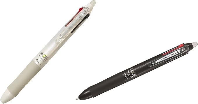 Pilot Frixion Ball 4, 4 Colors Gel Ink Multi Pen(Black, Red, Blue and Green), Black Body and White Body, LKFB-80EF-B/LKFB-80EF-W, 0.5mm