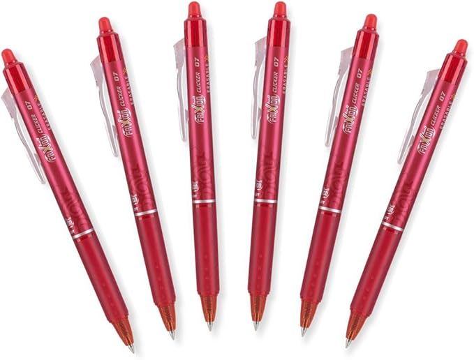 PILOT FriXion Ball 0.7mm Erasable Gel Pens, Fine Point, Red Ink, Pack Of 6