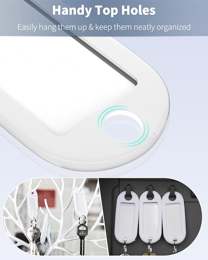 Uniclife 40 Pieces Key Tags 2 Inch Soft Plastic Key Chain Tags with Blank Paper Labels Clear Windows Protective Films and Split Rings Flexible Item Identifiers, White