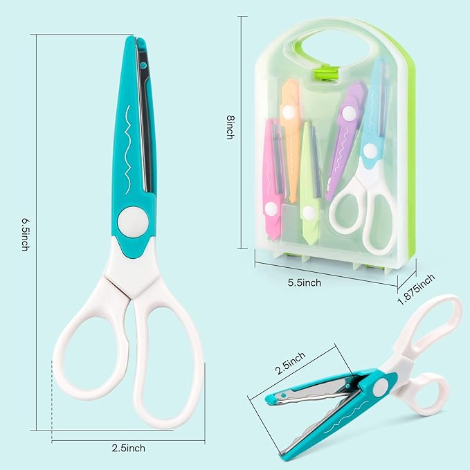 6Pcs/Set Craft Scissors Decorative Paper Edge Scissors With Storage Box Set, 5 Kinds Zig Zag Edges Scissors Great for DIY Projects Paper Card,Photo, Scrapbook,Office School Home Manual (Green)