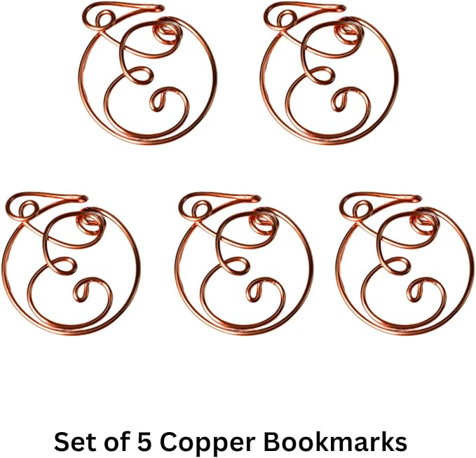 Personalized Initial Copper Bookmark, Set of 5, Handmade Copper Gift for Her, Him, couple on birthday, wedding anniversary, Alphabet Bookmark (E)