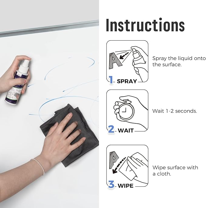 loukin Non-Toxic Whiteboard Cleaner, 8.5 fl oz Dry Erase Board Cleaner, Low-Odor Whiteboard Cleaning Spray with Cloths, Removes Stubborn Marks from Whiteboards (2-Pack)