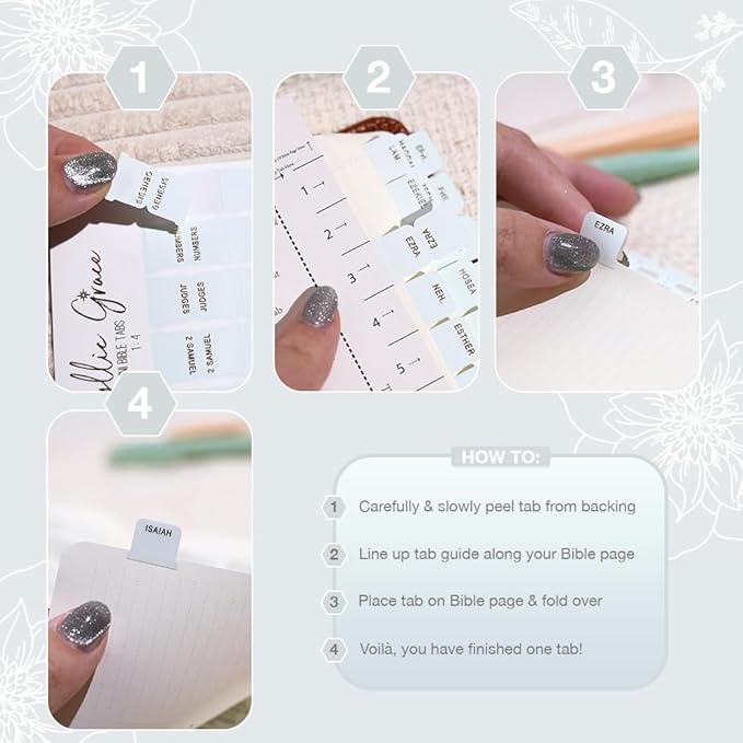 Idyllic Grace - Mini Bible Tabs, Embossed Gold Foil, Journaling, Small Bibles, Study Tool, 90 Tabs, Old and New Testament, Christian, Catholic, Apocrypha, Index Tabs, Matte Laminated - Mint to Be