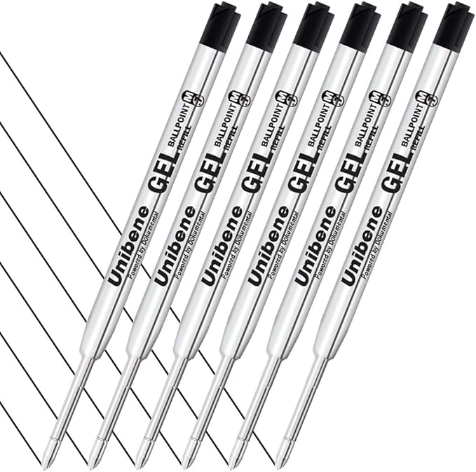 Unibene Parker Compatible Gel Ink Ballpoint Refills 12 Pack,0.7mm Medium Point-Black, Smooth Writing Replaceable German Ink Tactical Pen Refills for Parker Ballpoint/UZI Pen