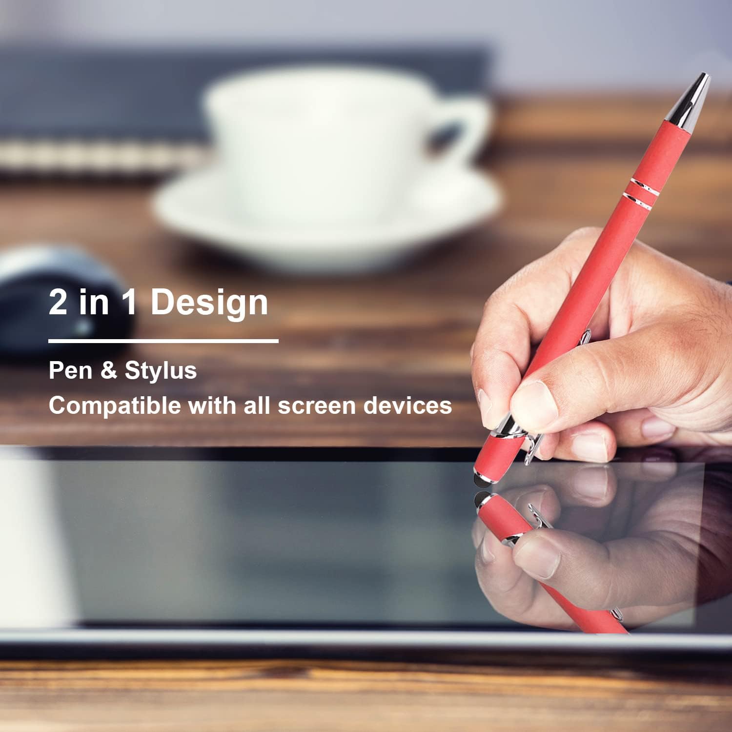 Ballpoint Pen with Stylus Tip, Soft Touch Click Metal Pen, 1.0mm Medium Point, Black Ink, 12 Count(Peach)