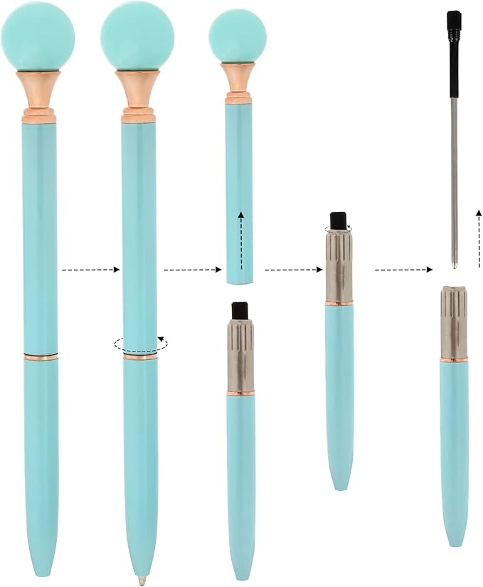 6 Pieces False Pearl Decoration Twist Metal Ballpoint Pen Ball Pen 1.0 MM Black Ink