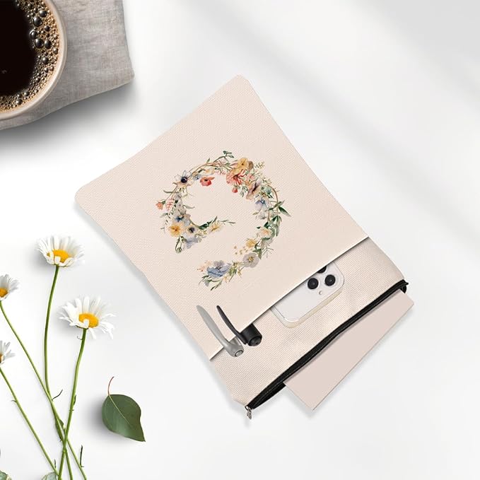 Monogrammed Book Sleeve Floral G Initial Book Pouch Book Accessories Book Lovers Gifts Waterproof Book Cover Book Protector Bookish Gifts Personalized Gifts for Women Girls Readers Bride Coworker