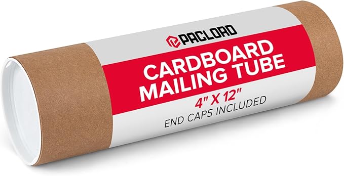 4" x 12" Reinforced Kraft Paper Mailing Tube, Pack of 1 Tube with 2 Caps – Secure USPS Approved Poster Tube – Cardboard Tube for Shipping and Storing Posters, Prints, Artwork, or Documents