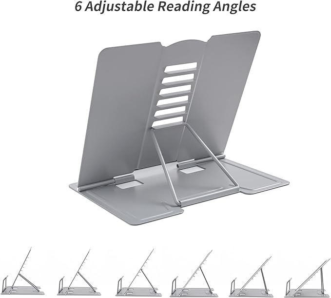 Metal Book Stand - Adjustable Holder for Reading (Full Grey)