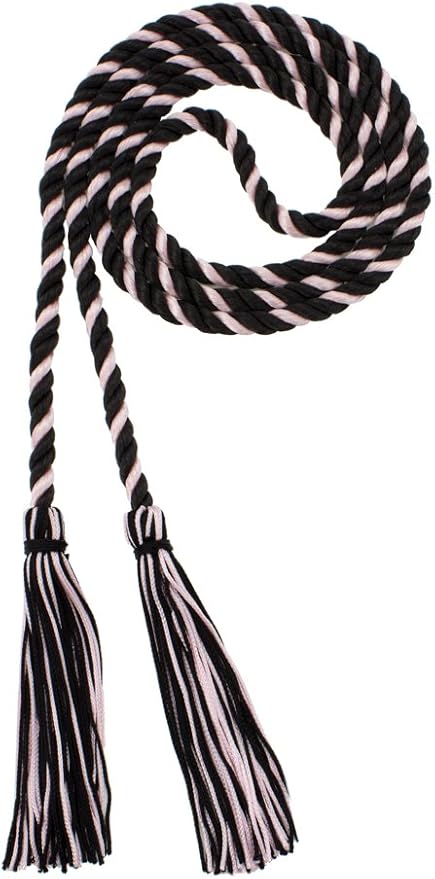 Tassel Depot Graduation Honor Cord - Black/Ltpink - Every School Color Available - Made in USA