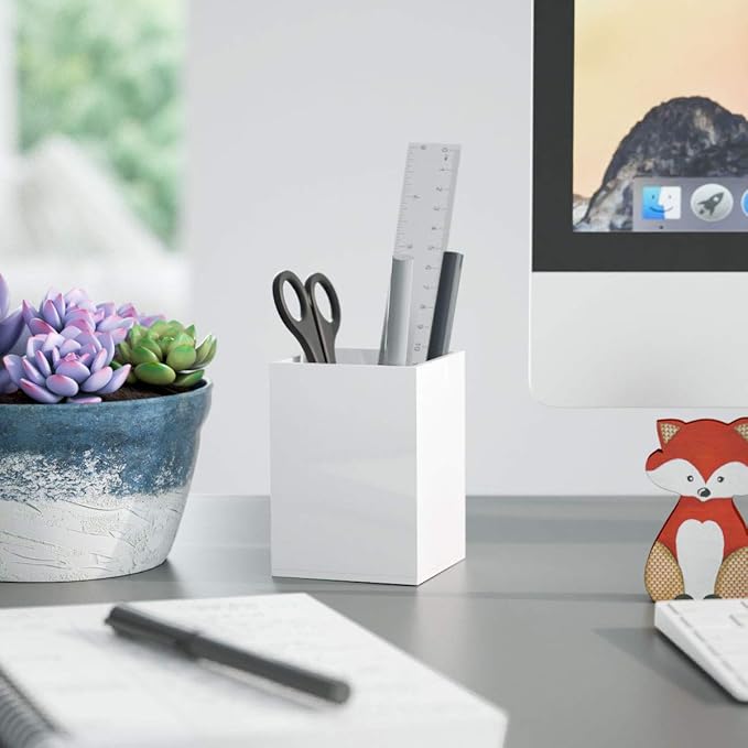 NIUBEE White Acrylic Pen Holder 2 Pack, Desktop Pencil Cup Stationery Organizer for Office Desk Accessory