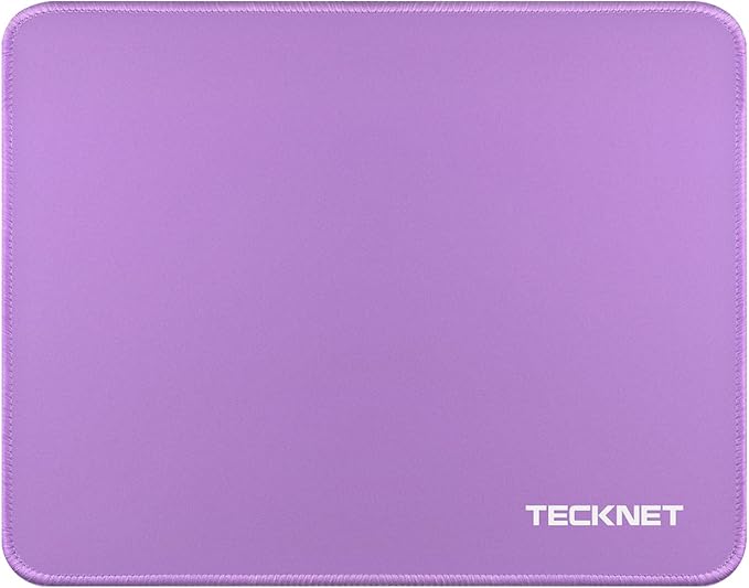 TECKNET Mouse Pad with Anti-fray Stitchin, Waterproof Surface & Non-Slip Rubber Base with Stitched Edges Gaming Mouse Mat for Laptop，Compatible with Laser and Optical Mice - Purple