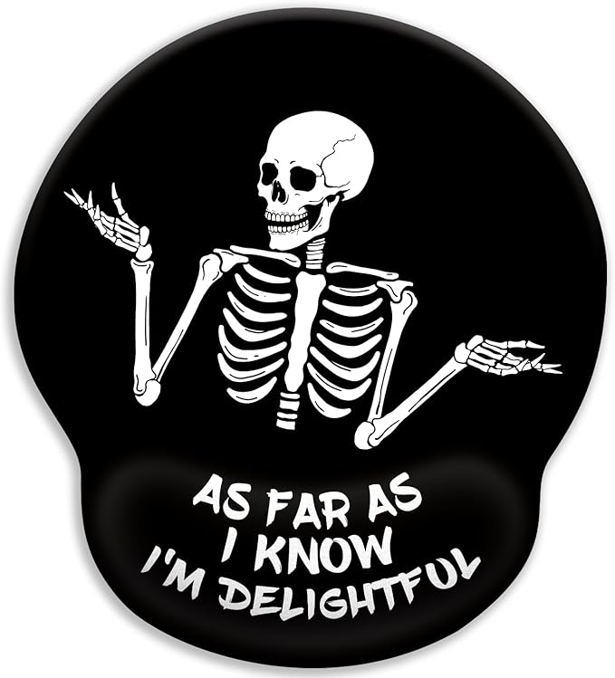 Skeleton Mouse Pad, Ergonomic Mouse Pad with Wrist Rest, Gaming Mouse Pad Wrist Support with Non-Slip Pain Relief PU Base, Funny Skull Mouse Pads for Desk, Goth Office Desk Accessories Decor