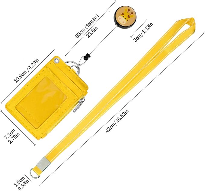 Cute Badge Holder Retractable Lanyard Reel Clip with Heavy Duty Carabiner, 1 Clear ID Window, and 4 Card Slots in 2 Sided for Students Teens Boys Girls Women (01 Yellow Deer)