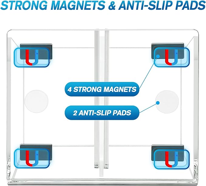 Magnetic Dry Erase Marker Holder, Acrylic Magnetic Pen Holder for Fridge, Magnetic Marker Holder for Whiteboard, 2 Compartments Whiteboard Marker Holder for Office, Home, Locker(Clear)