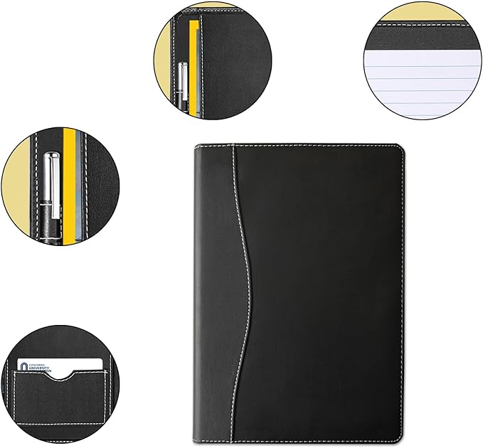 Padfolio/Portfolio Binder, Mini Padfolio Portfolio Binder 5 x 8 Legal Writing Pad, A5 Document Organizer Folder for Women, Black.