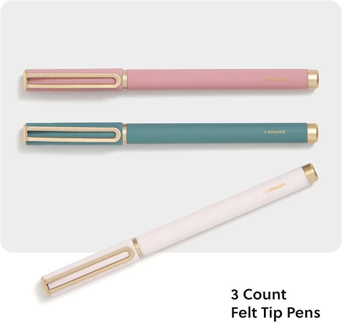 U Brands Catalina Felt Tip Pens, Set of 3, Soft Dye Colors and Soft Touch Finish, Medium (0.7 mm) Point, Black Ink