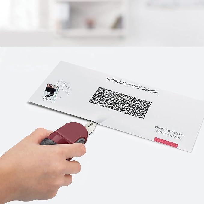 Guard Your ID 3 in 1 Wide Advanced Roller with Retractable Box & Envelope Opener and Identity Theft Prevention Security Stamp Wine