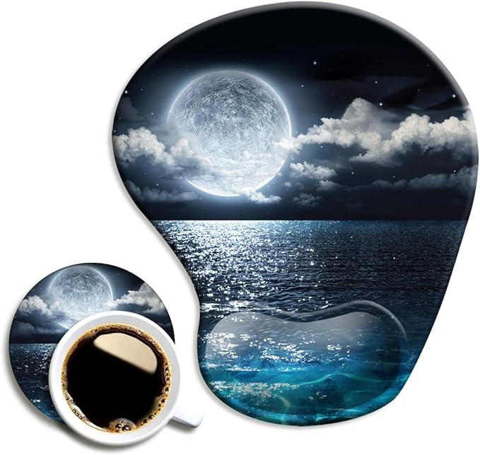 DOOKE Ergonomic Mouse Pad with Wrist Support and Coaster,Mouse Pads with Non-Slip PU Base for Home Office Working Studying Easy Typing & Pain Relief Moonlight