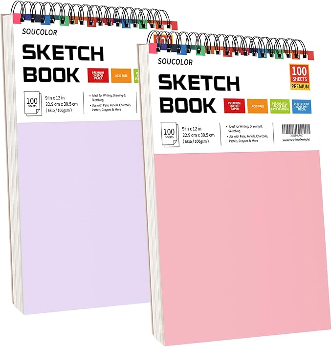 Soucolor 9"x12" Sketch Book 2-Pack: Easter Basket & Holiday Art Supplies for Kids Ages 5-15, Teens & Adults, Creative Gift Set for Birthdays, School Projects, and All-Season Crafting