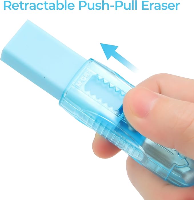 M&G 6 Pack Rubber Erasers Sliding Retractable Eraser, 3 Colors Soft Cute Erasers Push Pull Large Pencil Eraser with Transparent Plastic Sleeve for Students Kids, School Office Home Supplies