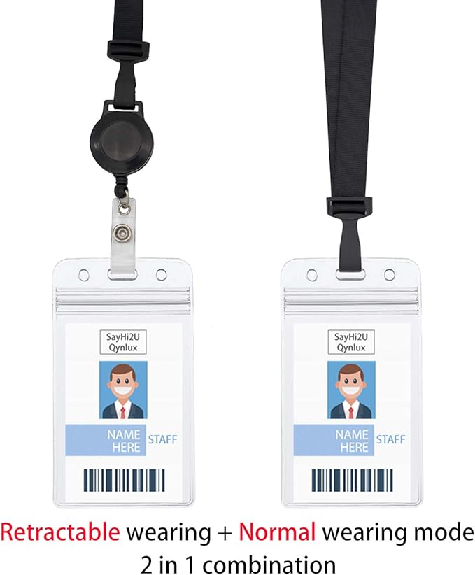 Retractable Safety Breakaway Lanyard on ID Holder, Dual Independent Waterproof Zip Card Holder, Safety Fastener and Adjustable Carabiner (Only Lanyard(2Pcs))