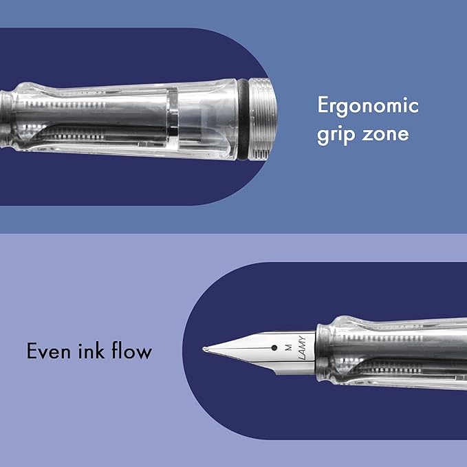 LAMY safari vista - Fountain Pen with ergonomic grip & polished steel nib in size EF - ideal for any Writing & Calligraphy - including LAMY T 10 blue cartridge - Right-Handed