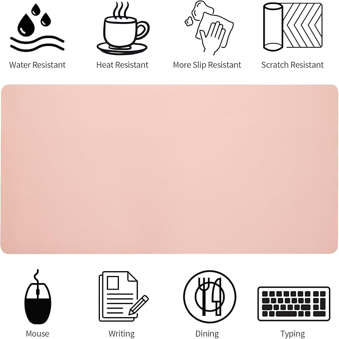 Blossoms Pink Desk Mat, Waterproof Non-Slip Leather Desk Pad, Large Mouse Pad, Desk Writing Pad, Desk Mat for Keyboard and Mouse Desk Organizers and Accessories (31.5×15.7 Inches)