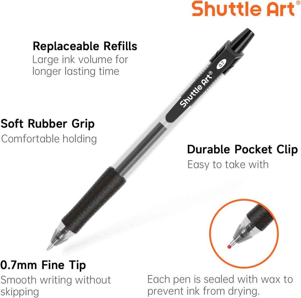 Shuttle Art Black Gel Pens, 70 Pack Retractable Medium Point Rollerball Gel Ink Pens Smooth Writing with Comfortable Grip for Office School Home Work