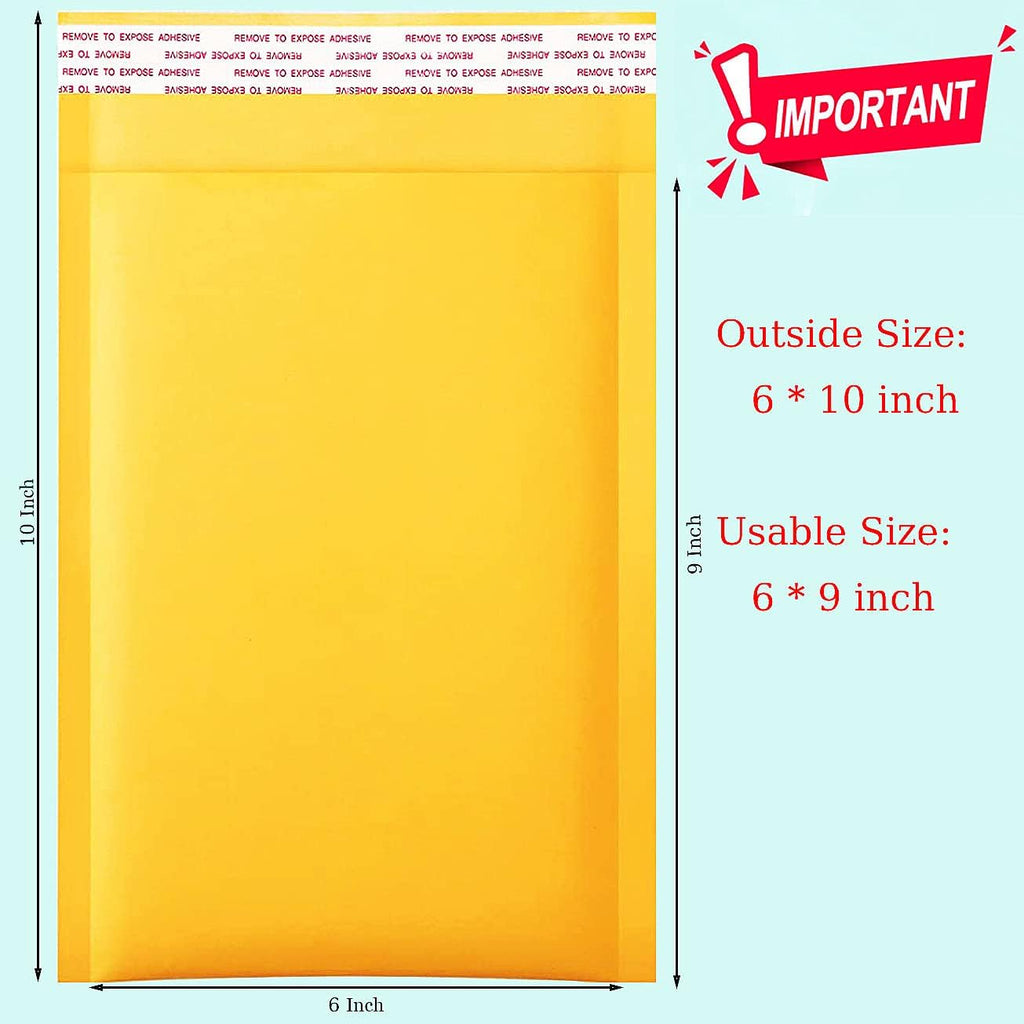 packbabol Kraft Bubble Mailers 6x10 Inch 100 Pcs,Small Self-Sealing Mail Shipping Bags,Yellow Padded Envelopes #0